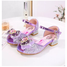 (purple, UK9,EUR27.Kids,17.5cm/6.89in( Inner length)) New Girls Frozen2 Elsa Kids fashion lovely Shoes Glitter Children heels