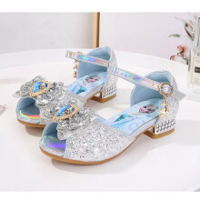 (silver, UK10.5,EUR30.Kids,19cm/7.48in ( Inner length)) New Girls Frozen2 Elsa Kids fashion lovely Shoes Glitter Children heels