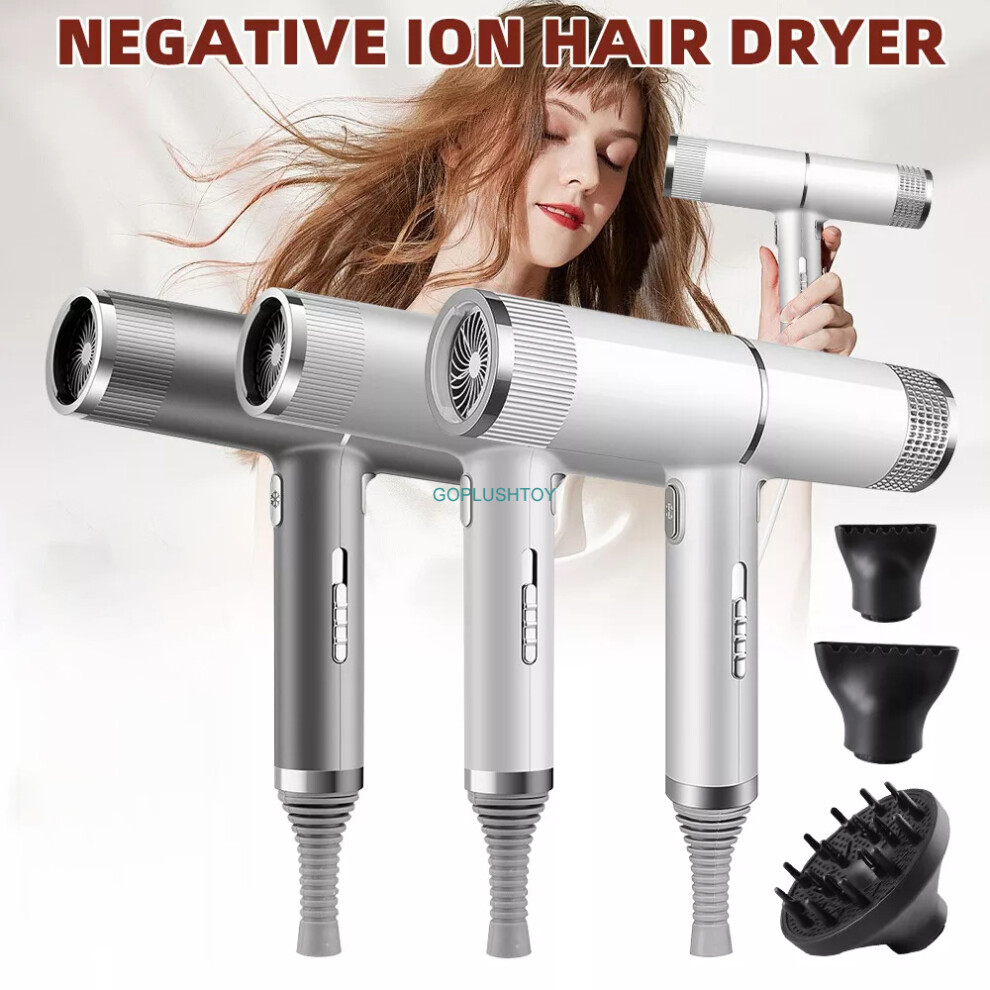(Silver) Hair Dryer Ionic Fast Professional Styling Blower