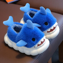 (Blue A, 8.5 Toddler) Cozy Cartoon Shark House Shoes for Boys - Non-Slip Soft Bottoms