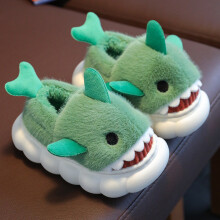 (Green, 10.5 Little Kid) Cozy Cartoon Shark House Shoes for Boys - Non-Slip Soft Bottoms