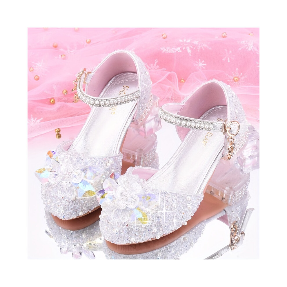 (Silvery, 7.5 Toddler) Sparkling Rhinestone High Heels for Girls - Lightweight, Wear-Resistant, Non-Slip Dress Shoes