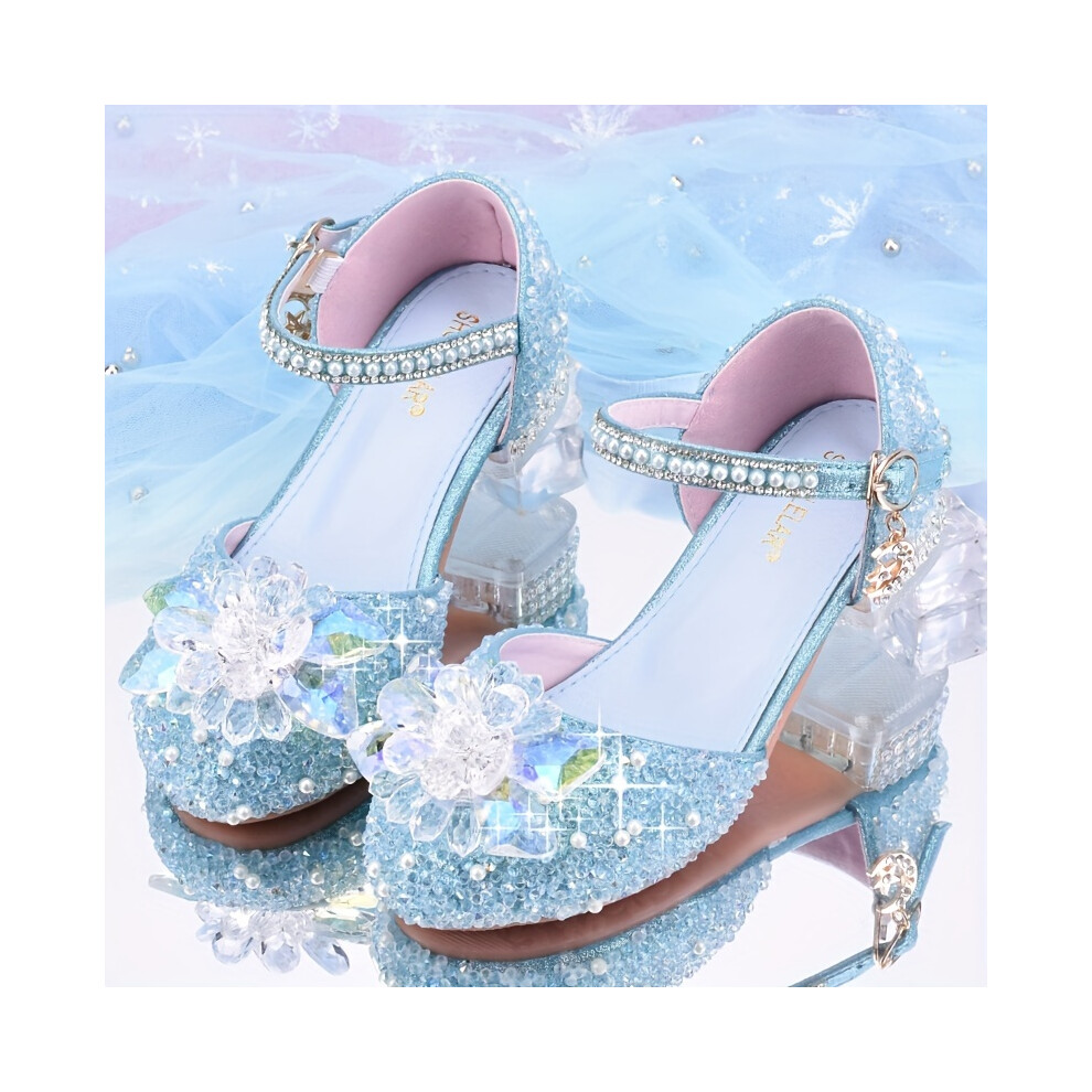 (Blue A, 10 Little Kid) Sparkling Rhinestone High Heels for Girls - Lightweight, Wear-Resistant, Non-Slip Dress Shoes