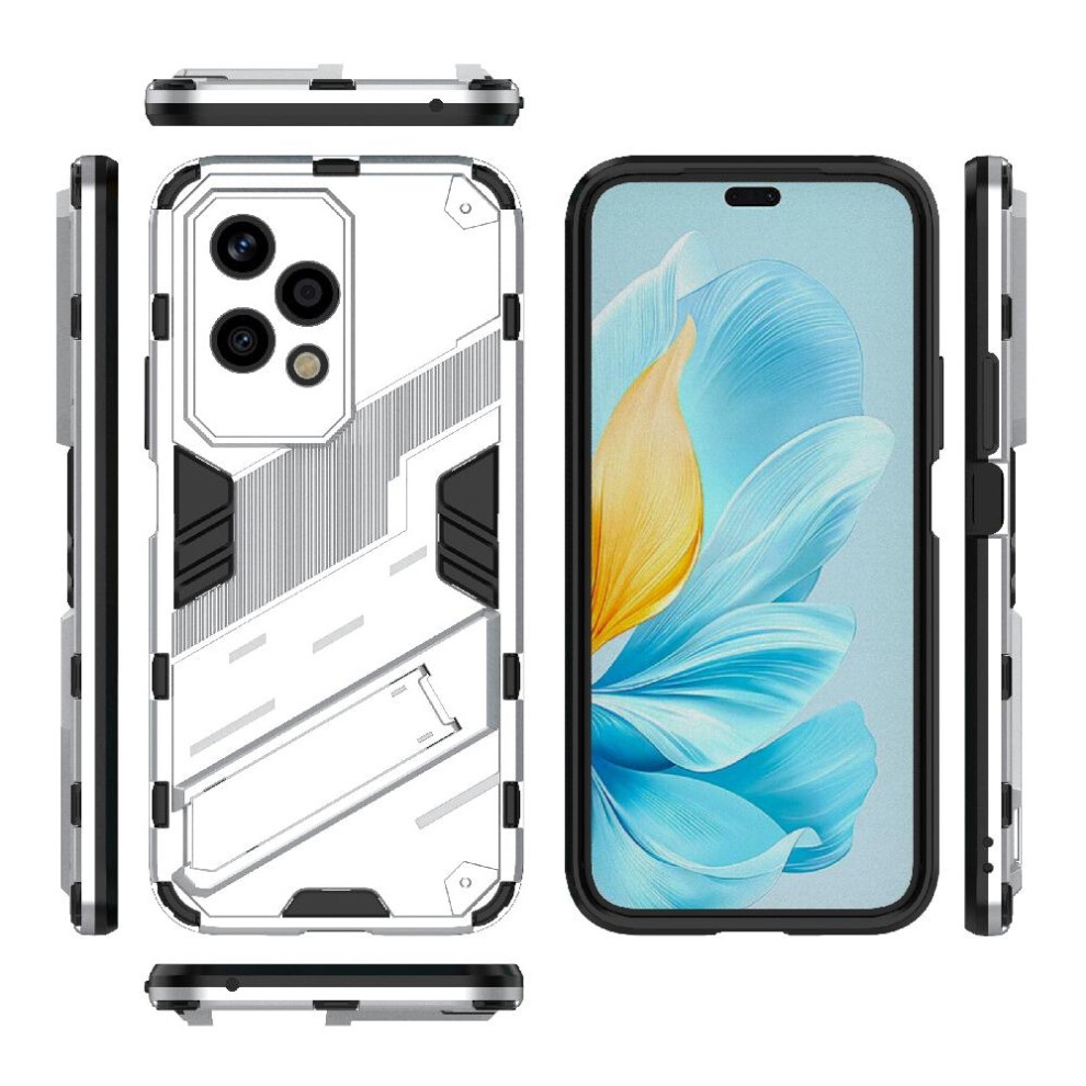 (Silver) Case For Honor 200 Lite 5G Kickstand Protective Cover Rugged Military Silver 764762763206