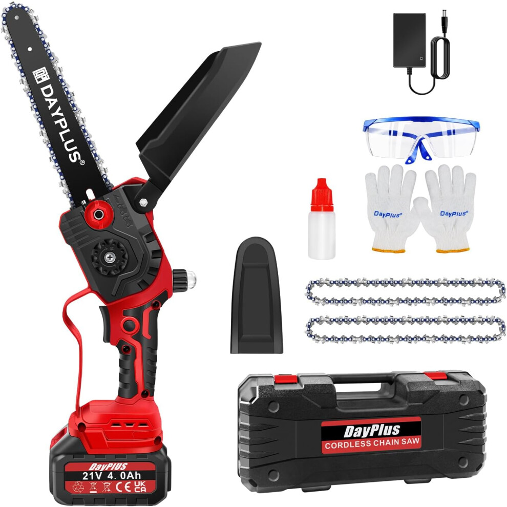 (8-Inch with One Battery) Brushless Mini Chainsaw 4/6-Inch Cordless Electric Chain Saw with Battery for Makita