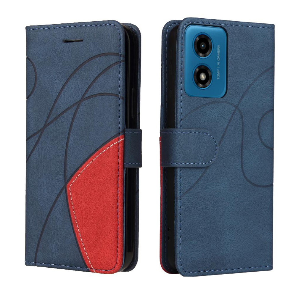 (Blue) Case For Motorola Moto G04/G24 With Card Slot Stand Two-Color Stitching Pu Leather Flip Folio Case Kickstand Protective Blue 764762763725