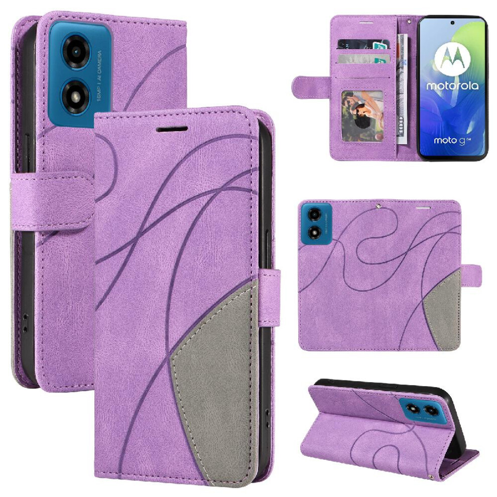(Purple) Case For Motorola Moto G04/G24 With Card Slot Stand Two-Color Stitching Pu Leather Flip Folio Case Kickstand Protective Purple 764762763688