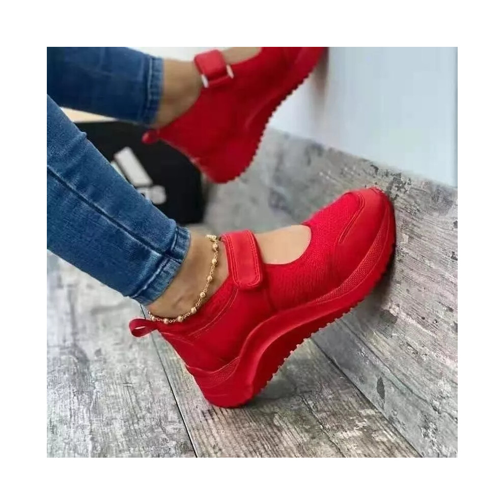 (Red, UK 6) Womens Ladies Wedge Trainers Slingback Sneakers Casual Running Sports Shoes Size