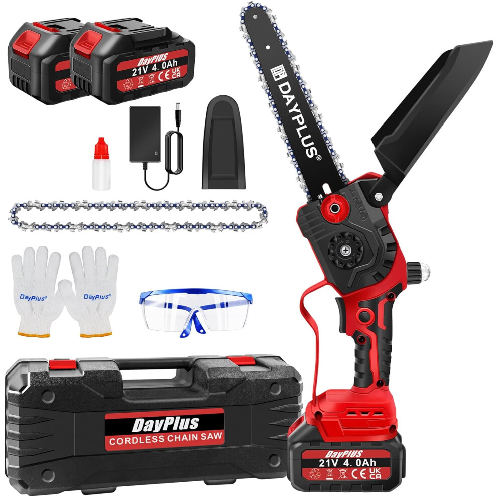 (8-Inch with two Batteries) Brushless Mini Chainsaw 4/6-Inch Cordless Electric Chain Saw with Battery for Makita