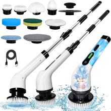 Electric Spin Scrubber, Cordless Powerful Scrub Brush for Cleaning Bathroom with Adjustable Extension Long Handle and 9 Replaceable Brush Heads