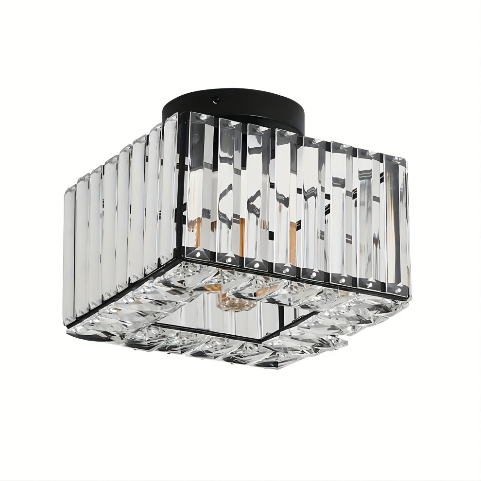 (New Crystal Square Ceiling Lamp (black)) Crystal Light Luxury Access Lighting for Home, Balcony, Corridor, and Aisle