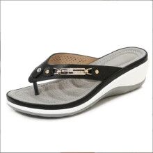 (Black, EU 37=UK 4) Ladies Arch Support Casual Sandals Slippers Flip Flops Wedge Womens Shoes Size