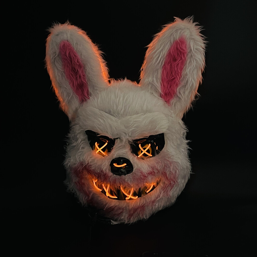 (Glowing Bloody Bunny) 1pc Glow-in-the-Dark Bloody Rabbit Halloween Mask - Scary Dress Up Prop for Men