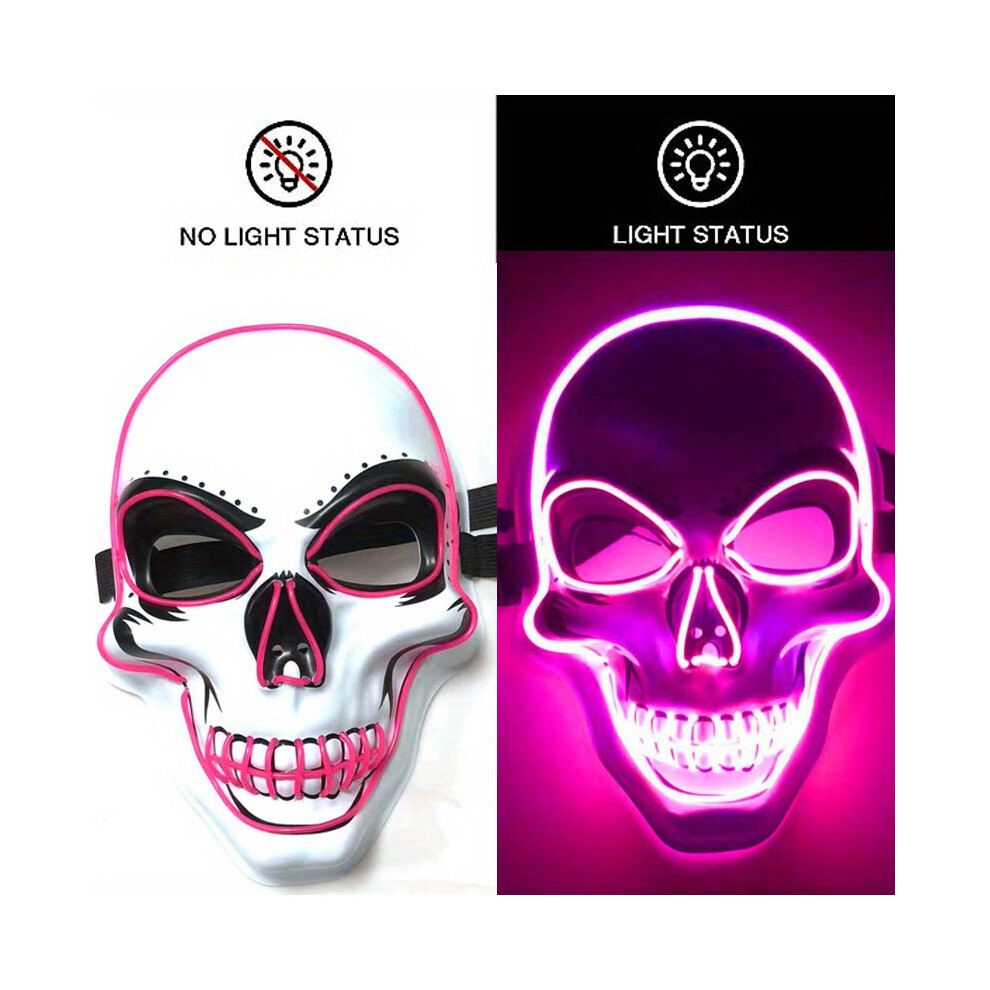 (Pink) LED Luminous Halloween Skeleton Mask - Scare Your Friends with EL Cold Light Fluorescent Effect