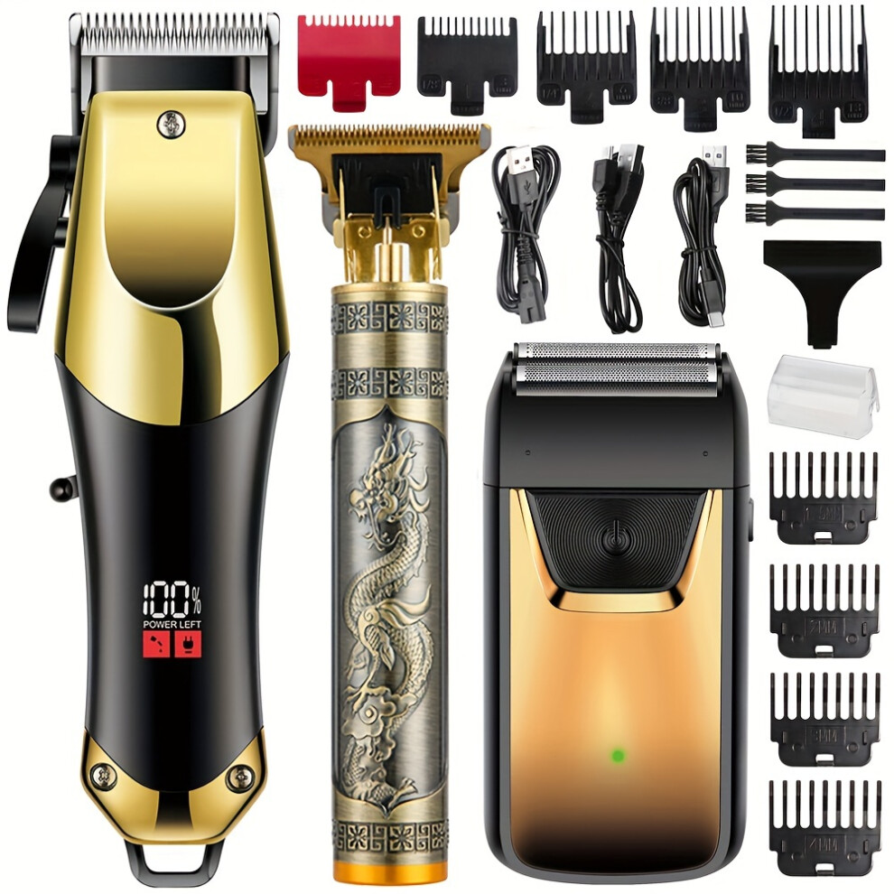 (Set) 3pcs/set Rechargeable Cordless Hair Clippers Kit for Men