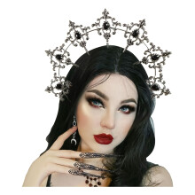 (Black) Crown Baroque Headband Stars Goddess Tiara and Crown for Women Boho Wedding Headpiece