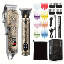 (HLT9 Dragon Pattern Two-piece Set) Professional Hair Clippers Kit, USB Rechargeable Hair Clipper, Cordless Beard Trimmer