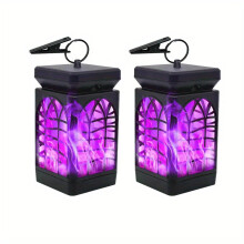 (Purple, 2 PACK) Solar Lantern, Waterproof Solar Outdoor Lights With Flickering Flame Outdoor Lighting