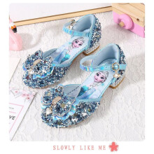 (blue, UK12,EUR32.Kids,20cm/7.87in ( Inner length)) Kids Girls ELSA Princess Fancy Party Birthday Acrylic Bowknot new cosply Shoes