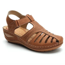 (Brown, UK 6.5) Womens Summer Low Wedge Sandals Ladies Orthopedic Closed Toe Slippers Shoes *//