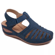 (Blue, UK 6) Womens Summer Low Wedge Sandals Ladies Orthopedic Closed Toe Slippers Shoes *//