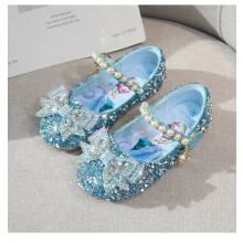 (blue, UK12,EUR32.Kids,20cm/7.87in ( Inner length)) New Girls Pearl crystal stone Kids fashion lovely Shoes Glitter Children heels