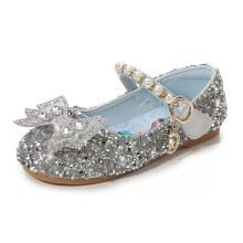 (silver, UK10,EUR29.Kids,18.5cm/7.28 in( Inner length)) New Girls Pearl crystal stone Kids fashion lovely Shoes Glitter Children heels