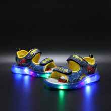 (UK 10Kids, Blue) Summer Boys Spider-Man LED Light Up Shoes Luminous Flashing Beach Sandals Size