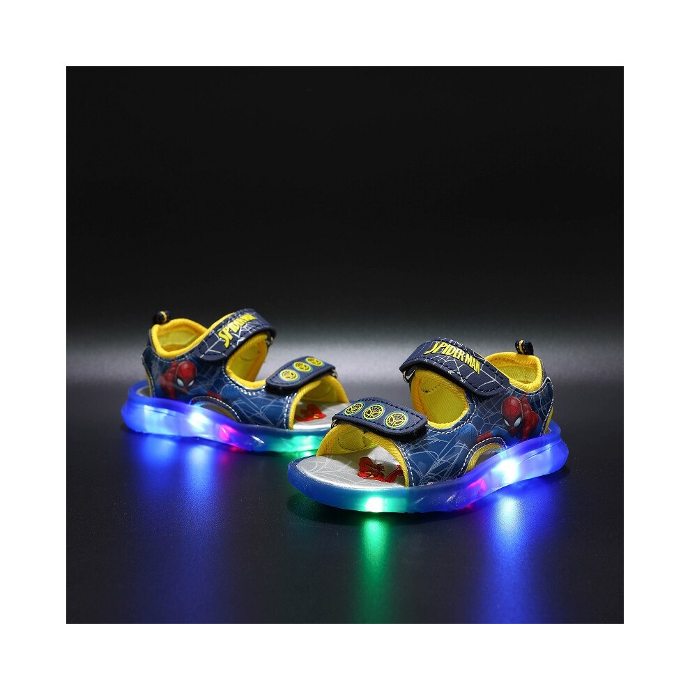 (UK 11Kids, Blue) Summer Boys Spider-Man LED Light Up Shoes Luminous Flashing Beach Sandals Size