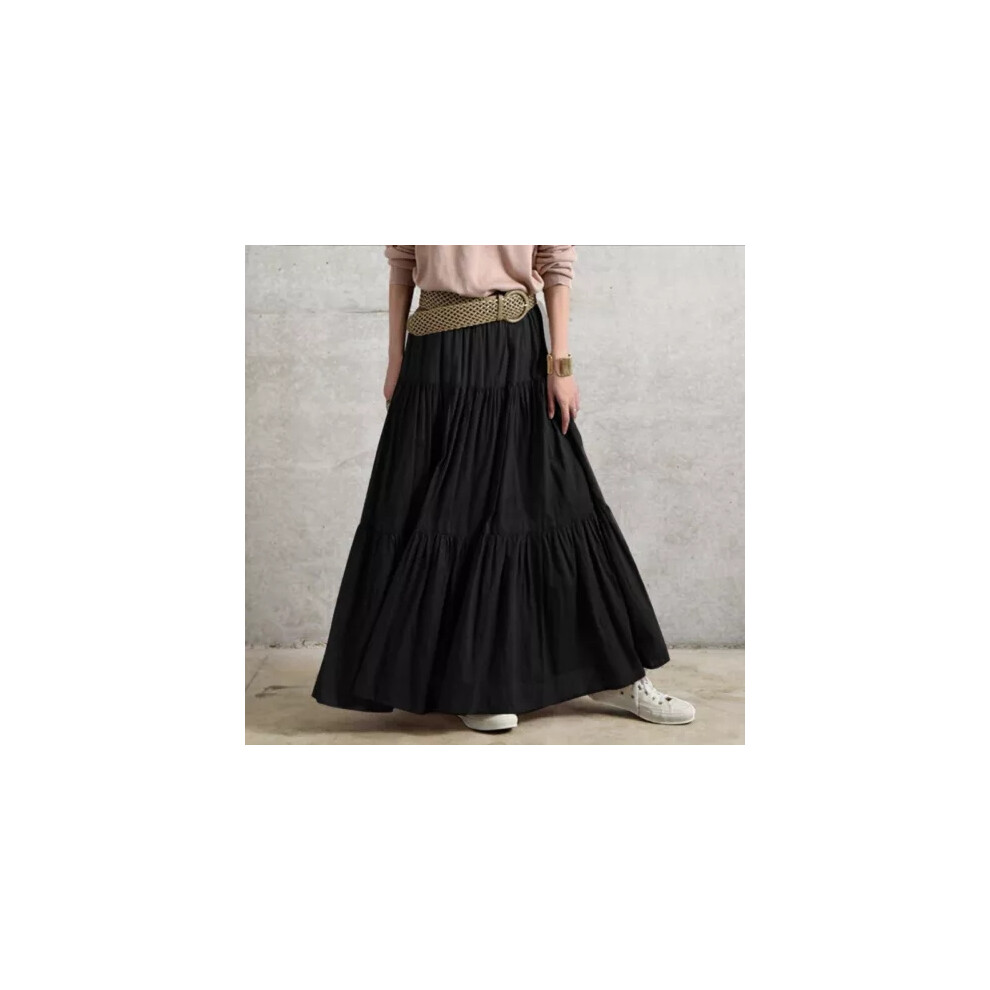 (Black, 10-12) Ladies Womens Cotton Skirt Maxi Embroidered Gypsy Casual Loose Festival Dresss*/