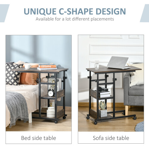 Homcom HOMCOM C-Shaped Mobile Sofa Bed Side Table Adjust Height 3-Tier Cart w/ Brake 2