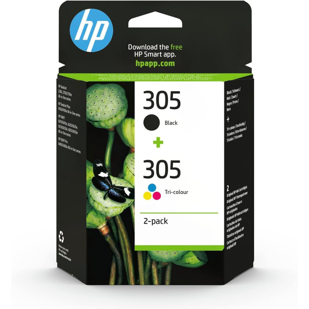 HP 305, Black/Tri-Colour Original Ink Cartridges (6ZD17AE), Pack of 2