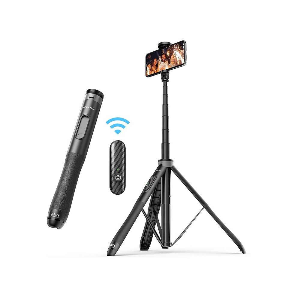 Atumtek 1.3M Selfie Stick Tripod Extendable Phone Tripod Stand Bluetooth Remote 360° Rotation For Android Phone Selfie Video Recording Vlogging Black 5051302856869