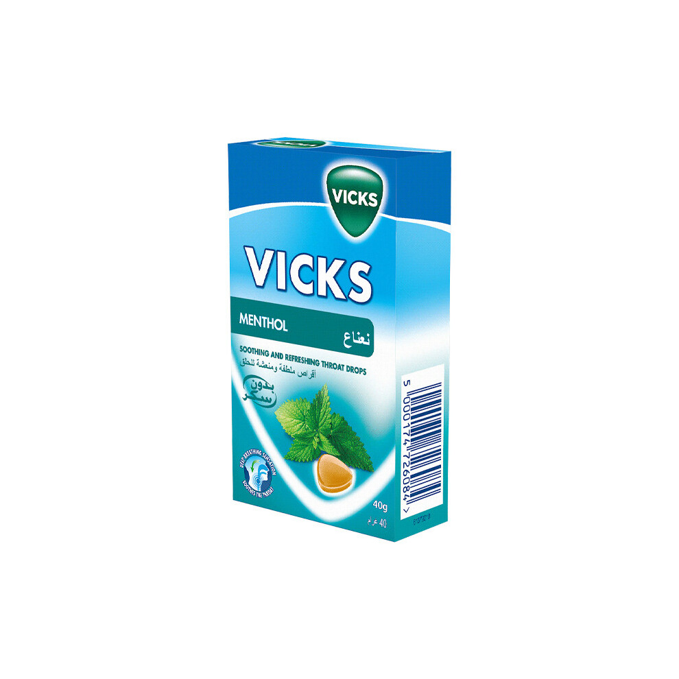 Vicks Soothing & Refreshing Menthol Cough Drops  40 G Cough Relief, Mucus Reduction, Chest Congestion Relief, Non-Drowsy Formula