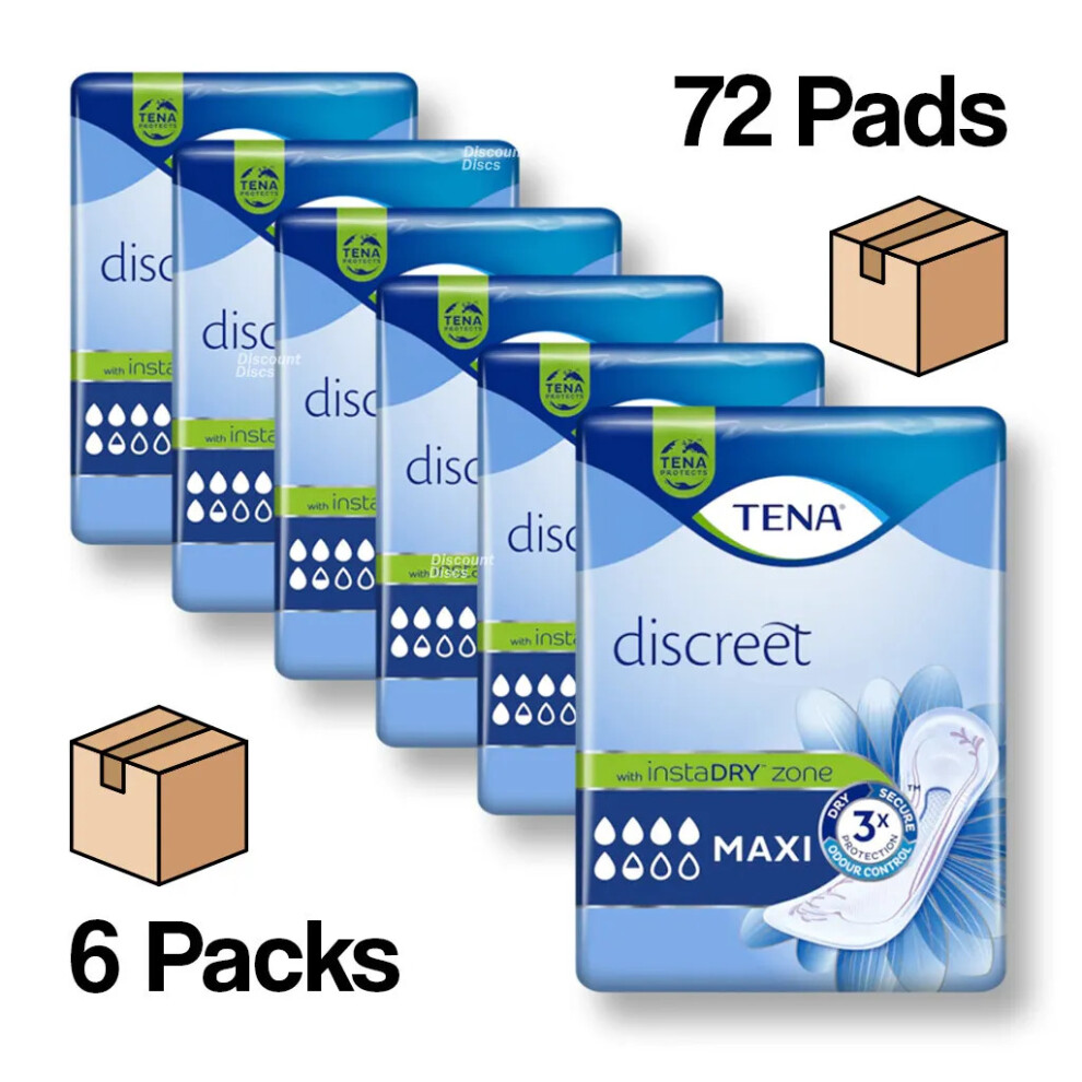 72 Tena Lady MAXI Discreet Incontinence Pad Absorbent Women Pad 6 Pack