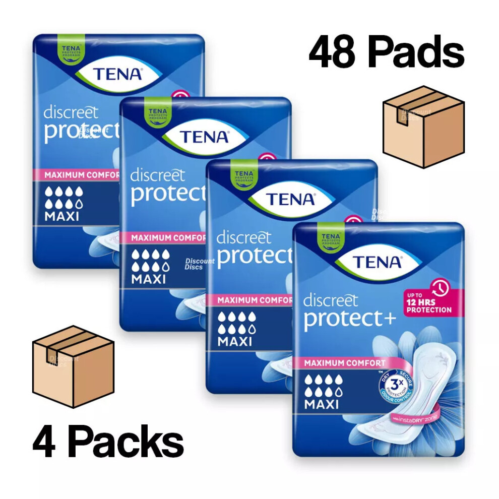 48 Tena Discreet Protect+Maxi Incontinence Pads Absorbent Women's Pad