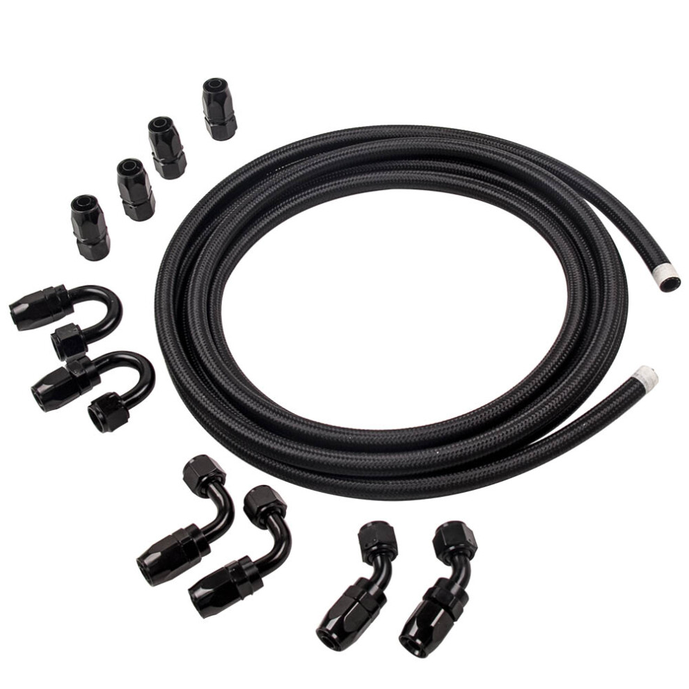 An8 8An 5M Nylon Stainless Steel Braided Oil Fuel Line + 10Pcs Hose End Adapter 6971529523445