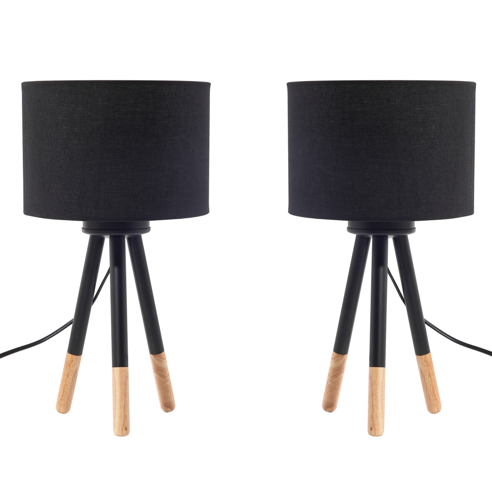 Set of 2 Table Lamps TOBOL Ash Wood Black
