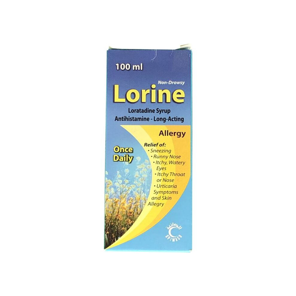 Lorine 5mg/5ml Syrup 100ml Bottle - Relief for Sneezing, Runny Nose, Stuffiness, Itching, and Sore Throat
