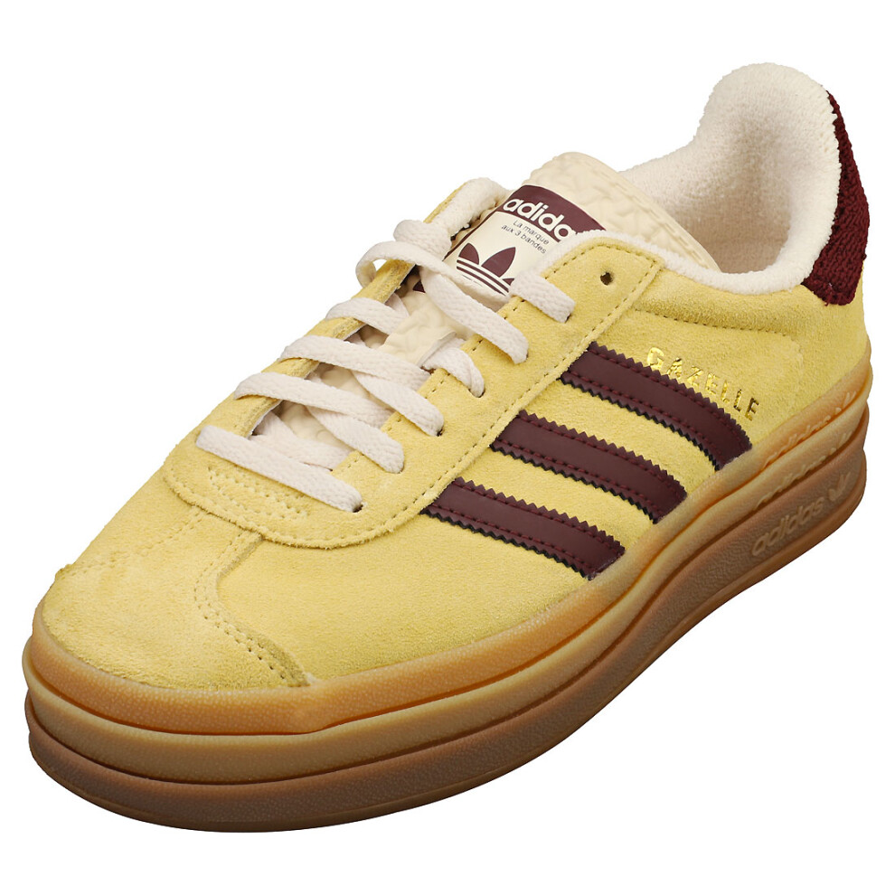 (3.5) adidas Gazelle Bold Womens Fashion Trainers in Yellow Maroon