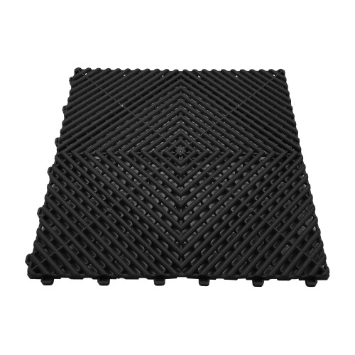 (Black , Pack of 1) Modular Interlocking Ribbed Garage Flooring Tiles 2