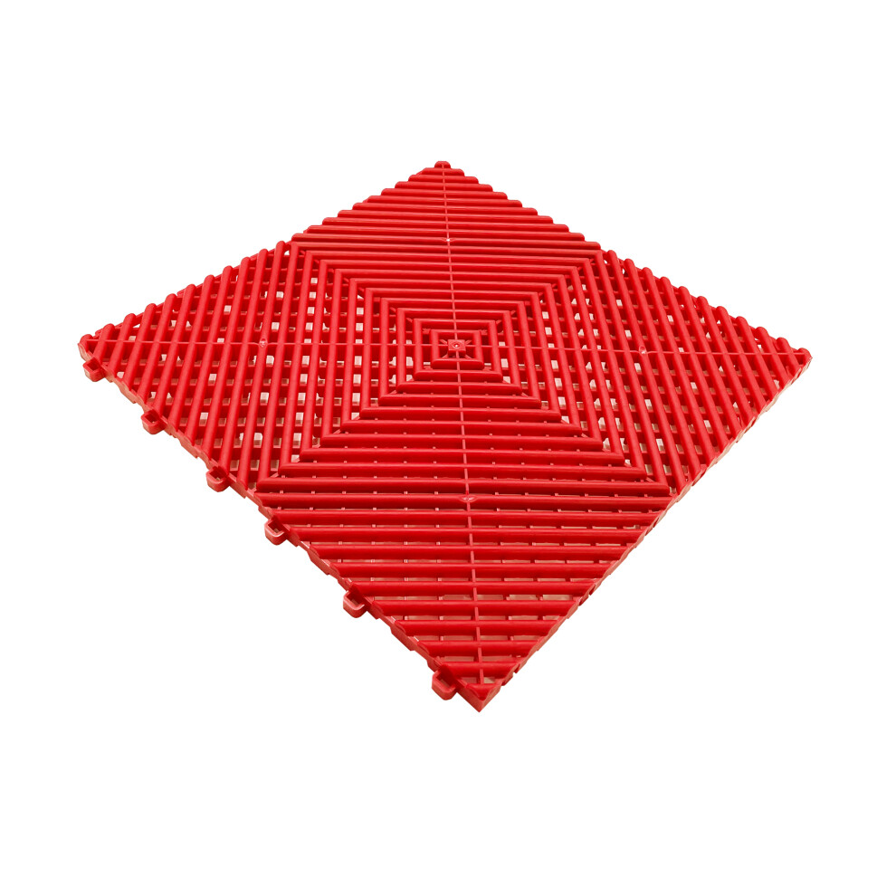 (Red, Pack of 1) Modular Interlocking Ribbed Garage Flooring Tiles