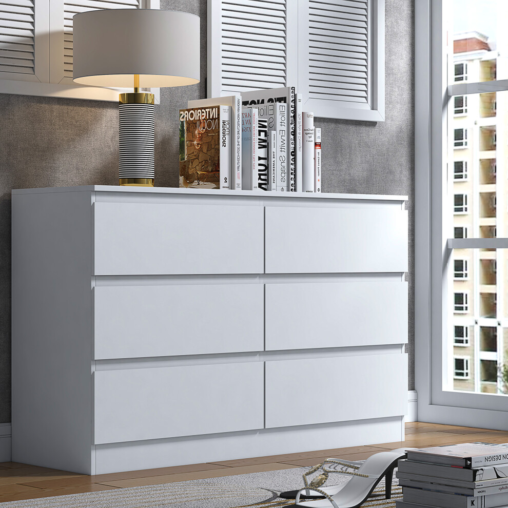 (Matt White) 6 Drawer Chest Of Drawers Bedroom Furniture