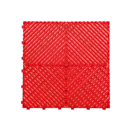 (Red, Pack of 15) Modular Interlocking Ribbed Garage Flooring Tiles