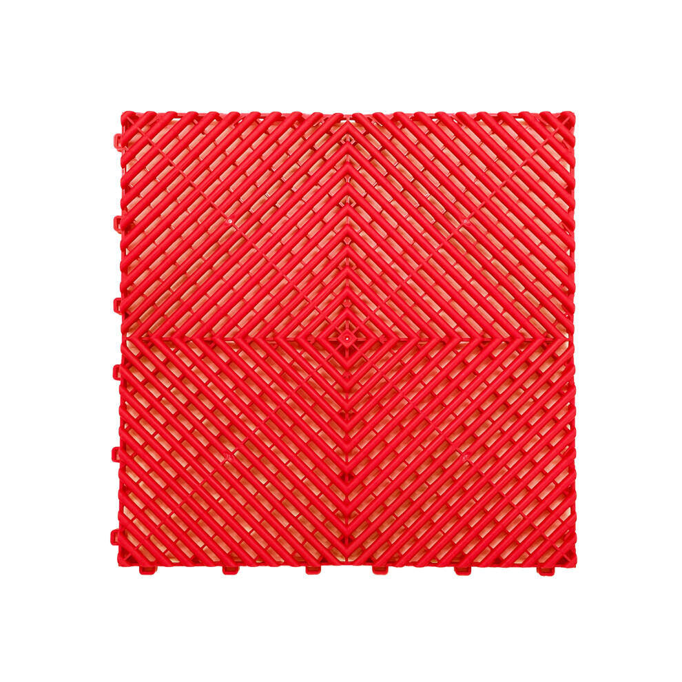 (Red, Pack Of 15) Modular Interlocking Ribbed Garage Flooring Tiles 5060608816507