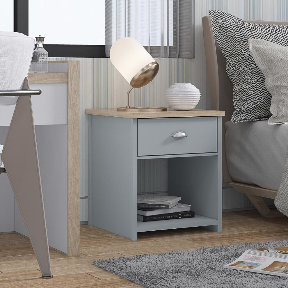 FWStyle Westbury Matt Grey Lamp Side Table with Oak Effect Top