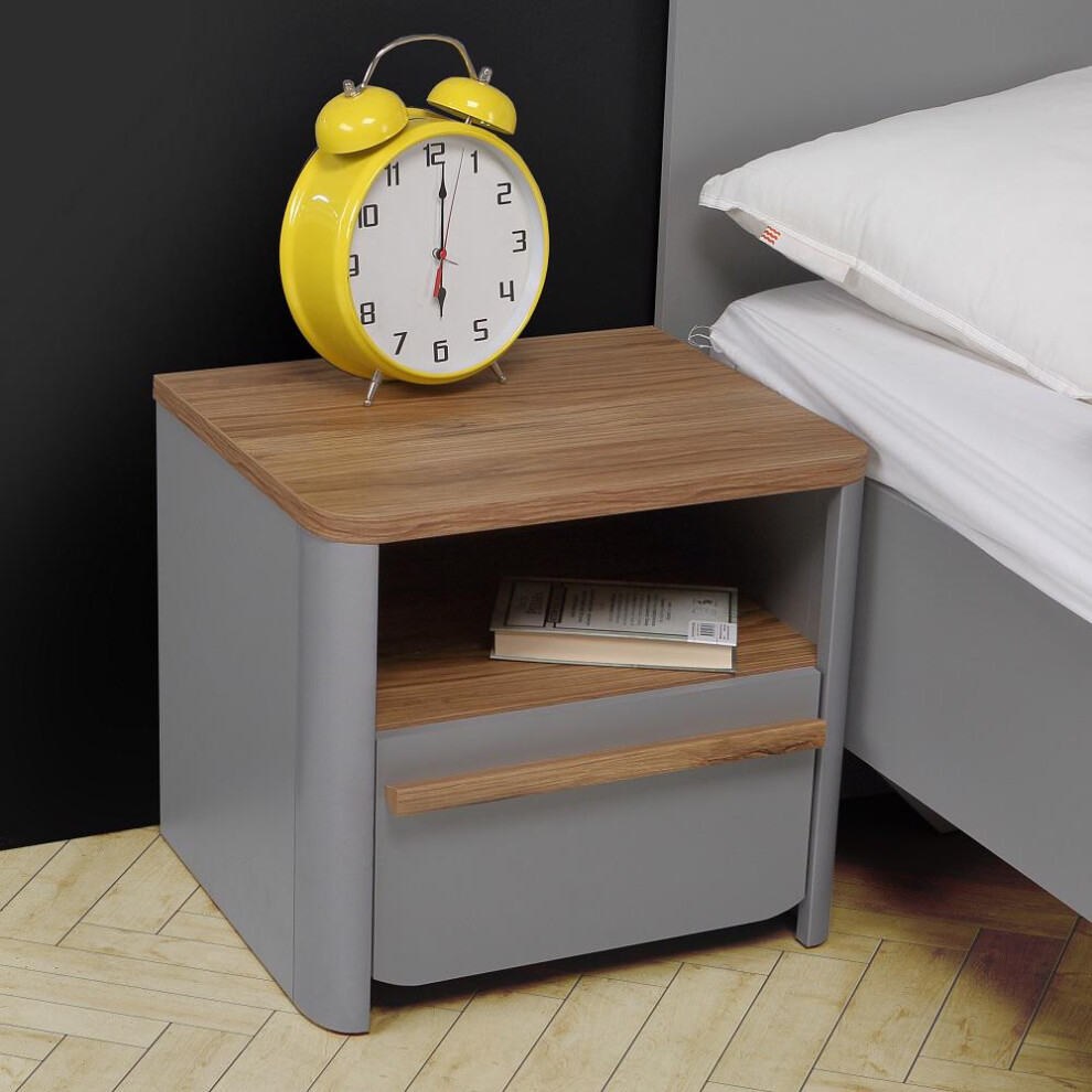 Grey Sonoma Oak 1 Drawer 1 Shelf Bedside Table Cabinet