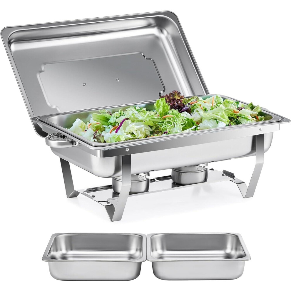 MantraRaj Chafing Dish Buffet Set 9L Chafer For Catering 2 Half Size Food Pans Fuel Holders Lid Foldable Frame Food Grade Stainless Steel Food Warmer