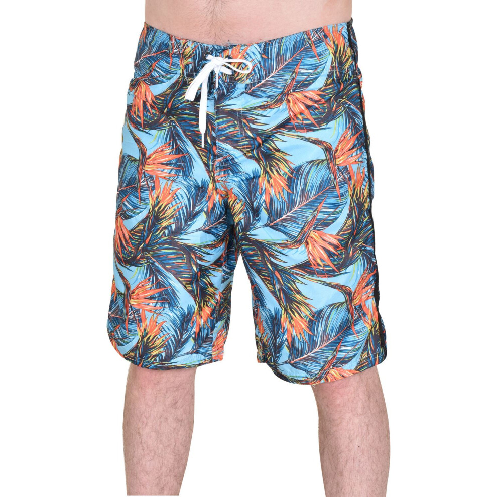 (Blue, 38) Mens Summer Swim Hawaiian Flat Front Beach Shorts