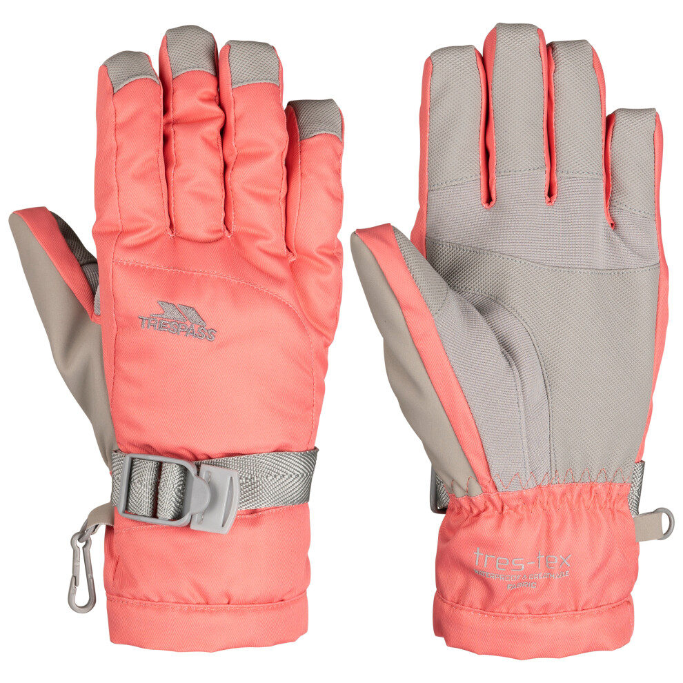 (5/7, Peach Blush) Trespass Kids Ski Gloves Padded Sherpa Lined Simms